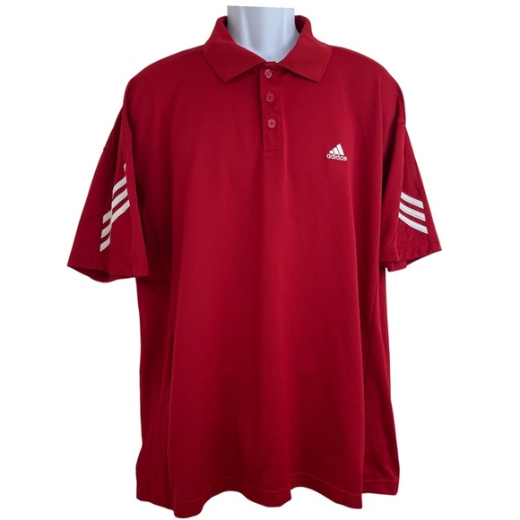 Adidas Golf Polo Shirt 3 Stripes Mens XL Red Performance Short Sleeve - Picture 2 of 11